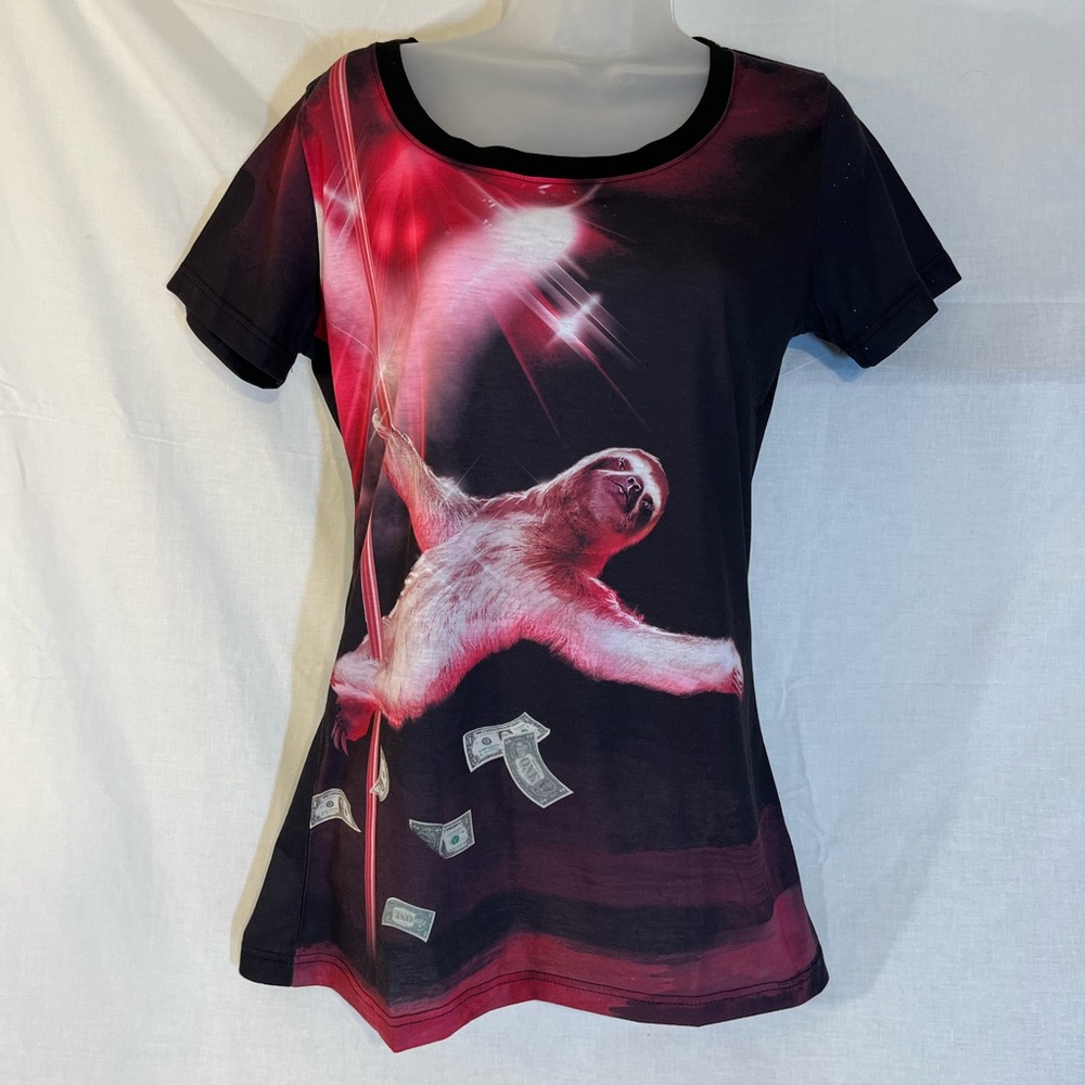 Women’s Fun Tee: Stripper Sloth. 100% polyester. Worn 1x. Excellent condition!